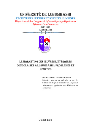 Le Marketing des œuvres littéraires congolaises à Lubumbashi. Problèmes et remèdes.